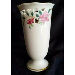 LENOX BARRINGTON COLLECTION VASE 7" reticulated porcelain VTG Rose floral